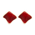 Red Enamel Resin Geometric Round Stud Earrings With Silver Pins, Modern Retro Light Luxury Style view 5