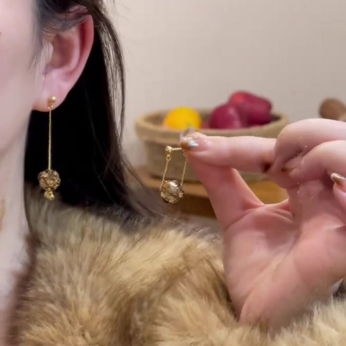 Light Luxury Copper Round Rhinestone Pendant Drop Earrings For Women