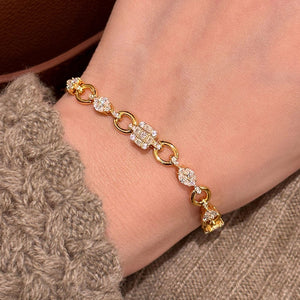 Korean Style Sparkling Zircon Square OT Copper Bangle, Geometric Light Luxury Everyday Bracelet