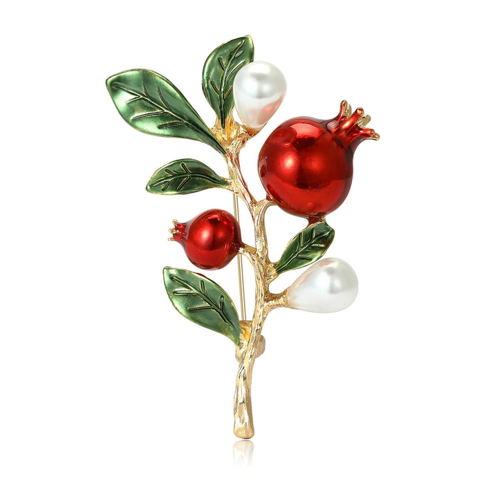 Alloy Enamel Pomegranate Brooch Pin For Women Coats And Cardigans