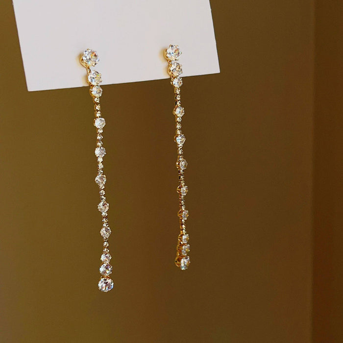 Copper Zircon Round Tassel Drop Earrings Elegant Light Luxury Geometric Ear Jewelry for Women