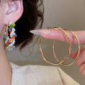 Old Money Style Faux Pearl Wrapped Geometric Circle Hoop Earrings With Silver Pins view 2
