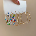 Old Money Style Faux Pearl Wrapped Geometric Circle Hoop Earrings With Silver Pins view 3