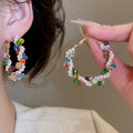 Old Money Style Faux Pearl Wrapped Geometric Circle Hoop Earrings With Silver Pins view 4