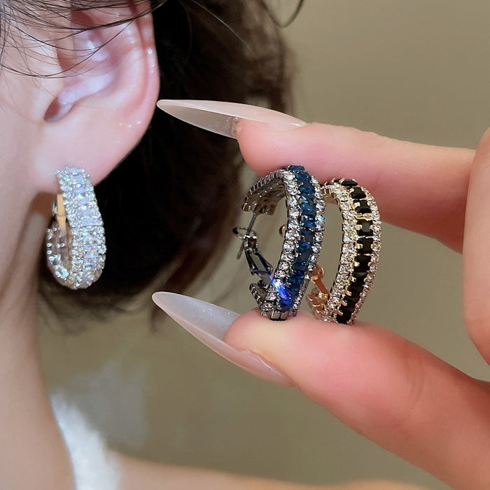 Copper Zircon Triangle Hoop Earrings Vintage Light Luxury Geometric Design