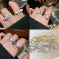 Light Luxury Irregular Faux Pearl Open Ring Vintage Geometric Adjustable Index Finger Jewelry view 1