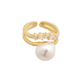 Light Luxury Irregular Faux Pearl Open Ring Vintage Geometric Adjustable Index Finger Jewelry view 5