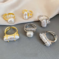 Light Luxury Irregular Faux Pearl Open Ring Vintage Geometric Adjustable Index Finger Jewelry view 2