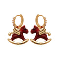 Chic Copper Enamel Zircon Horse Drop Earrings New Chinese Retro Light Luxury Women's Jewelry view 5