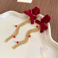 Light Luxury Flocked Bow Crystal Tassel Flower Drop Earrings With Silver Pins view 4