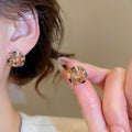 Gold Plated Copper Square Zircon Stud Earrings With Silver Posts Light Luxury Geometric Jewelry view 2