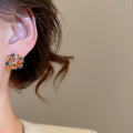 Gold Plated Copper Square Zircon Stud Earrings With Silver Posts Light Luxury Geometric Jewelry view 4