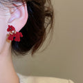 Light Luxury Red Enamel Horse Bow Stud Earrings Alloy Silver Needle Retro Zodiac Jewelry view 3