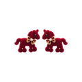 Light Luxury Red Enamel Horse Bow Stud Earrings Alloy Silver Needle Retro Zodiac Jewelry view 5