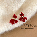 Light Luxury Red Enamel Horse Bow Stud Earrings Alloy Silver Needle Retro Zodiac Jewelry view 2