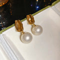 French Round Faux Pearl Stud Earrings For Women Minimalist Light Luxury Geometric Ear Jewelry view 2