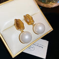 French Round Faux Pearl Stud Earrings For Women Minimalist Light Luxury Geometric Ear Jewelry view 4