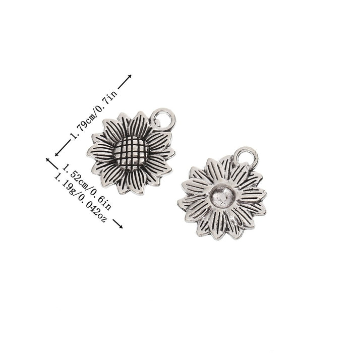 Antique Silver Zinc Alloy Sunflower Charm Pendant for DIY Necklace Bracelet Jewelry Making