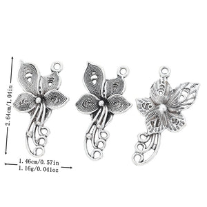 Antique Silver Zinc Alloy Butterfly Flower Charm Pendant for DIY Necklace Bracelet Jewelry Making
