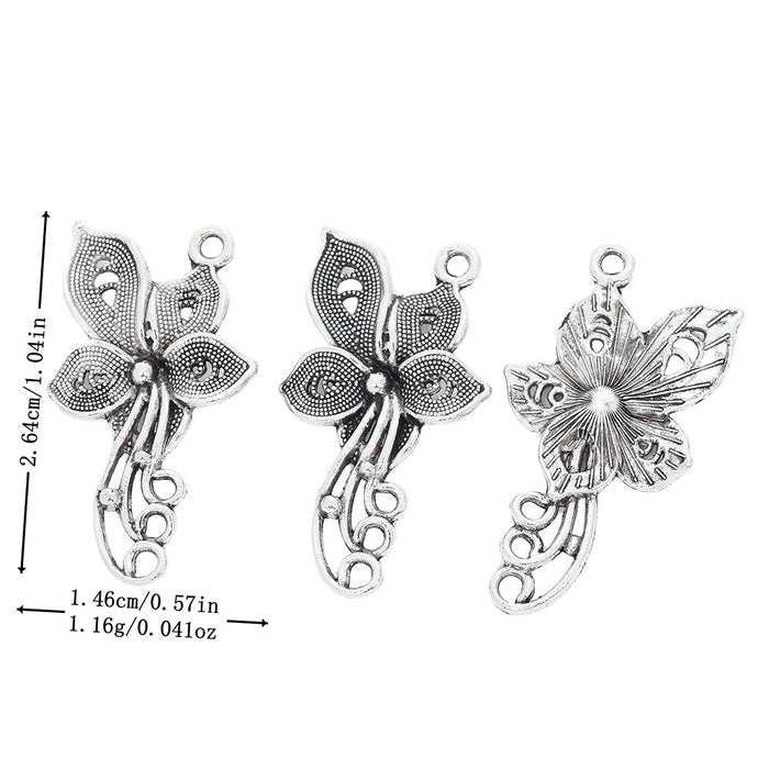 Antique Silver Zinc Alloy Butterfly Flower Charm Pendant for DIY Necklace Bracelet Jewelry Making