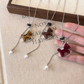 Vintage Flocked Horse Faux Pearl Sweater Necklace Old Money Light Luxury Choker For Women view 4