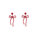 Elegant French Red Enamel Bow Stud Earrings, Light Luxury Alloy Heart Drop New Year Fashion Earrings view 5