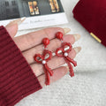 Elegant French Red Enamel Bow Stud Earrings, Light Luxury Alloy Heart Drop New Year Fashion Earrings view 3