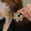 Copper Hollow Flower Stud Earrings Minimalist Cool Style Statement Floral Jewelry For Women view 1