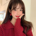 Red Fu Character Alloy Stud Earrings With Silver Pins, New Chinese Light Luxury Style view 2