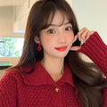 Red Fu Character Alloy Stud Earrings With Silver Pins, New Chinese Light Luxury Style view 4