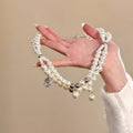 French Vintage Faux Pearl Zircon Crystal Beaded Geometric Round Collarbone Necklace view 2