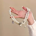 French Vintage Faux Pearl Zircon Crystal Beaded Geometric Round Collarbone Necklace view 4