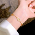 Real Gold Plated Copper Zircon Gourd Coin Bangle New Chinese Light Luxury Geometric Jewelry view 1