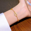 Real Gold Plated Copper Zircon Gourd Coin Bangle New Chinese Light Luxury Geometric Jewelry view 3