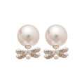 Light Luxury Bowknot Faux Pearl Stud Earrings With Rhinestone Accents For Elegant Daily Wear view 5