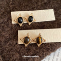 Vintage Tiger Eye Stone Oval Starburst Silver Post Stud Earrings For Women view 3