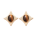 Vintage Tiger Eye Stone Oval Starburst Silver Post Stud Earrings For Women view 5