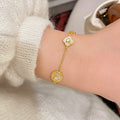 18K Gold Plated Copper Zircon Mother Of Pearl Flower Adjustable Bangle Light Luxury Jewelry view 4