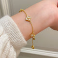 18K Gold Plated Copper Zircon Mother Of Pearl Flower Adjustable Bangle Light Luxury Jewelry view 1