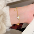 18K Gold Plated Copper Zircon Mother Of Pearl Flower Adjustable Bangle Light Luxury Jewelry view 3