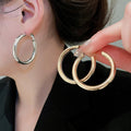 Smooth Metal Round Hoop Earrings With Steel Pin, Minimalist Geometric Fashion Earrings for Women view 4