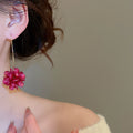 Korean Chic Faux Pearl Flower Pendant Drop Earrings Elegant Ear Hook Jewelry view 3