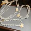 Rhinestone Flower Layered Faux Pearl Sweater Necklace French Vintage Old Money Collarbone Chain view 3