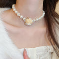 Rhinestone Flower Layered Faux Pearl Sweater Necklace French Vintage Old Money Collarbone Chain view 4