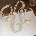 Rhinestone Flower Layered Faux Pearl Sweater Necklace French Vintage Old Money Collarbone Chain view 1
