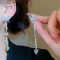 Copper Zircon Butterfly Heart Tassel Drop Earrings Korean Light Luxury Sweet Stud Style view 2