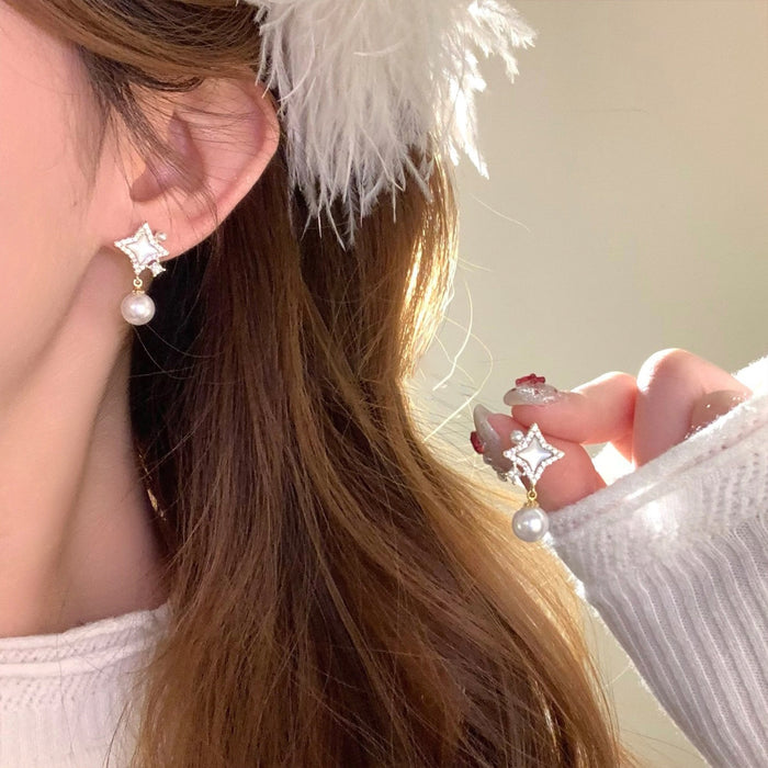14K Gold Plated Copper Starburst Zircon Stud Earrings With Silver Pins Light Luxury Style