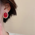 Red Heart Faux Pearl Stud Earrings Jewelry Set With Silver Post Vintage Light Luxury Style view 4