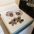 Light Luxury Faux Pearl Zircon Tiger Eye Butterfly Geometric Stud Earrings For Women view 3
