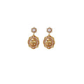 Vintage Palace Style Gold Plated Silver Post Zircon Flower Faux Pearl Oval Stud Earrings view 5